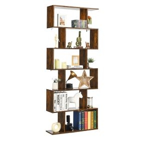 Librería decorativa en forma de S de madera, 6 niveles, 80 x 23 x 191 cm, café