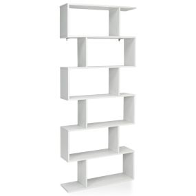 Librería de 6 Niveles Forma de S Estante de Libros Dispositivo Antivuelco Estantería Expositor para Estudio Salón Blanco 80 x 23 x 191 cm