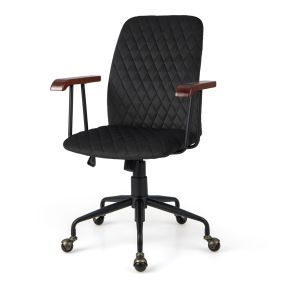 Silla giratoria de terciopelo ajustable con respaldo y asiento tapizado negro