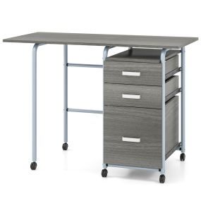 Escritorio plegable para ordenador con 3 cajones y ruedas bloqueables 105 x 50 x 74 cm gris
