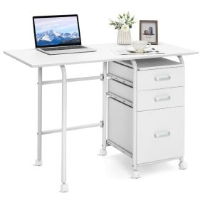Escritorio Plegable para Ordenador con 3 Cajones de Almacenamiento y Ruedas Bloqueables 105 x 50 x 74 cm Blanco
