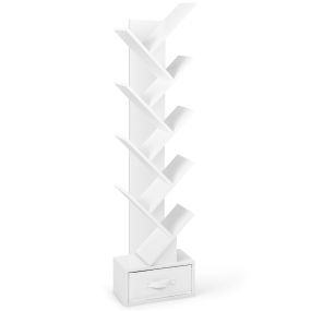 Estantería en forma de árbol de 10 estantes con cajón 38 x 21,5 x 149,5 cm blanco
