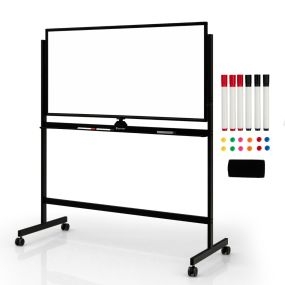 Pizarra móvil magnética de doble cara ajustable 120 x 60 cm negra con 6 marcadores y borrador