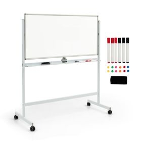 Pizarra móvil magnética de doble cara ajustable 120 x 60 cm blanca con 6 marcadores y borrador