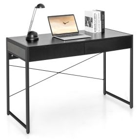 Set de Oficina Moderno con Escritorio de 2 Cajones y Estructura de Acero y Librero Escalera de Pared con Almacenamiento Negro