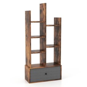 Estantería Librería de 7 Niveles con Cajón y 7 Compartimentos Estabtería de Madera para Sala de Estar Dormitorio 53 x 24 x 118 cm Marrón