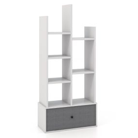 Estantería Librería de 7 Niveles con Cajón y 7 Compartimentos Estabtería de Madera para Sala de Estar Dormitorio 53 x 24 x 118 cm Blanco