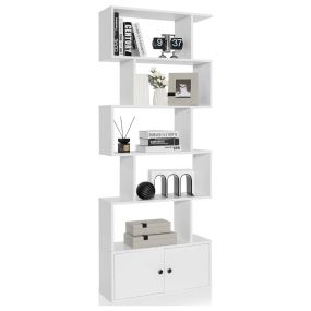 Librería en Forma de S 6 Niveles con Puertas Diseño Moderno y Versátil para Organizar y Decorar Sala Dormitorio u Oficina Blanco