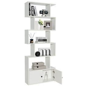 Estantería en Forma de S de 6 Niveles con Armario Estantes Decorativos para Salón Oficina 70 x 23 x 183 cm Blanco
