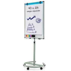 Pizarra blanca borrable móvil 100 x 65 cm verde con 1 borrador, 2 ganchos, 6 marcadores y 12 imanes