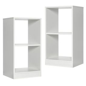 Juego de 2 Estanterías de 2 Niveles Mesa Auxiliar con Dispositivo Antivuelco Mesita de Noche para Dormitorio Salón 38 x 33 x 72,5 cm Blanco