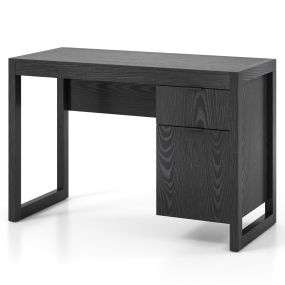 Escritorio para ordenador con armario y cajón, panel grueso, estructura resistente, negro