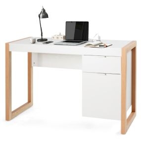 Escritorio para ordenador con armario y cajón, estructura resistente, superficie lisa, blanco