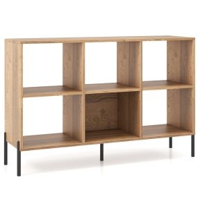 Librería estantería de 6 cubos de madera de 2 niveles con patas de metal ajustables 120 x 35 x 79,5 cm natural