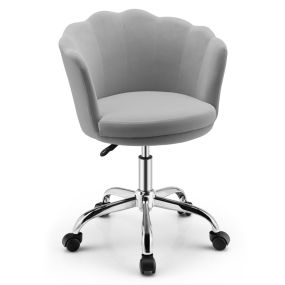 Silla giratoria de terciopelo gris para oficina con altura ajustable y ruedas