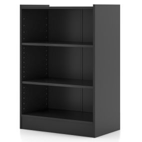 Estantería Librería de 3 Niveles con Estantes Ajustables y Dispositivo Antivuelco para Sala de Estar y Dormitorio 50 x 30 x 75 cm Negro