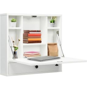 Escritorio Plegable de Pared con Estante Cajón y Tablero Abatible Multiusos para Estudio Dormitorio o Sala Blanco