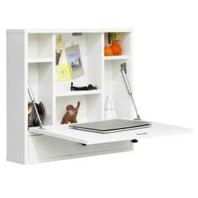 Escritorio de pared con estantes y cajón, tablero plegable, 60 x 15 x 57 cm, blanco