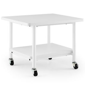 Mueble para impresora con almacenamiento, 4 ruedas y bloqueo, estante de 2 niveles, blanco