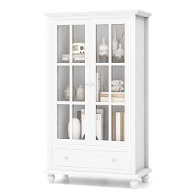 Organizador de Estantería con Puertas de Vidrio Templado y Estante Ajustable para Oficina y Sala de Estar 80 x 40 x 139 cm Blanco