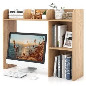 Estantería de Escritorio de Madera para Encimera con 4 Estantes y Compartimento Abierto Organizador de Escritorio 94 x 25 x 74 cm Natural