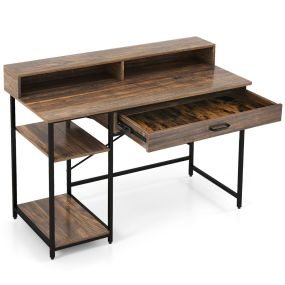 Escritorio Ordenador con Soporte de Monitor Mesa de Estudio con Cajón 2 Estantes Abiertos para Oficina Hogar 120 x 56 x 90,5 cm Marrón
