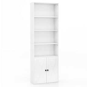 Librería Estantería con 2 Puertas 6 Estantes y Armario Estante Ajustable Librero Independiente para Salón Oficina 60 x 24 x 180 cm Blanco