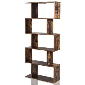 Estante en S con 5 Niveles Librería de Madera Multiuso en Estilo Industrial para Salón Dormitorio Casa Oficina Marrón Rústico 70 x 24 x 158 cm