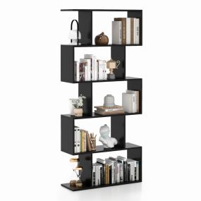 Estantería de 5 Niveles en Forma de S con Dispositivo Antivuelco Separador de Ambientes Independiente 70 x 23,5 x 158 cm-Negro