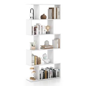 Estantería de 5 Niveles en Forma de S con Dispositivo Antivuelco Separador de Ambientes Independiente 70 x 23,5 x 158 cm-Blanco