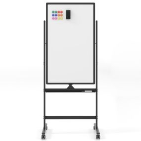 Pizarra blanca móvil magnética 60 x 100 cm doble cara con soporte sobre ruedas altura ajustable negro