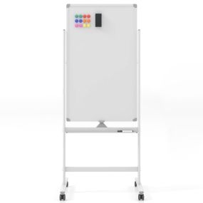Pizarra blanca móvil magnética 60 x 100 cm doble cara con soporte sobre ruedas altura ajustable blanca