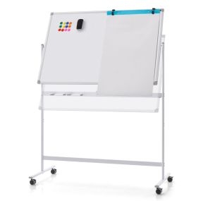 Pizarra móvil magnética de doble cara con soporte giratorio 360° 56 x 128 x 145-173 cm blanca