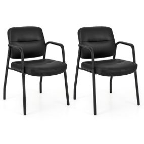 Juego de 2 sillas de recepción tapizadas en cuero sintético con reposabrazos integrados negro