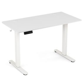 Escritorio eléctrico de oficina elevable 120 x 60 x 73-122 cm blanco con 4 memorias y 2 ganchos