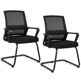Juego de 2 sillas de oficina ergonómicas de malla con soporte lumbar y asiento tapizado negro