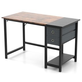Escritorio plegable con 2 cajones, estante abierto y antivuelco, estilo industrial, marrón rústico