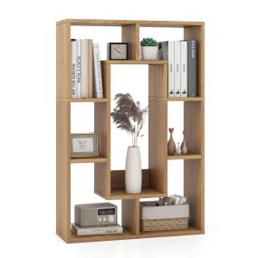 Estantería Geométrica de 7 Cubos Estante Decorativo de Esquina Librería de Pie con Dispositivo Antivuelco 60 x 20 x 90 cm -Natural