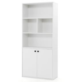 Estantería 5 Niveles con Puertas Dobles Cubos Abiertos y Estante Ajustable 155cm Organizador para Sala Dormitorio Estudio Blanco