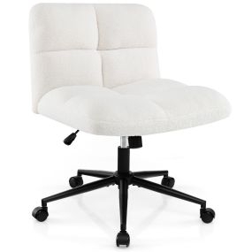 Silla giratoria de escritorio con patas cruzadas, ruedas, asiento acolchado y altura ajustable, beige