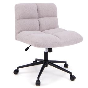Silla giratoria de escritorio gris con patas cruzadas, ruedas, asiento acolchado y altura ajustable sin brazos