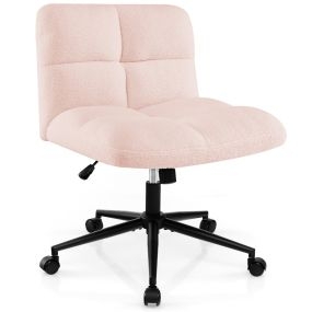 Silla de oficina giratoria ajustable en altura con patas cruzadas tapizada en falso vellón rosa claro con 5 ruedas
