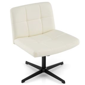 Silla de oficina tapizada en cuero PU, patas cruzadas, asiento en U, altura ajustable, beige