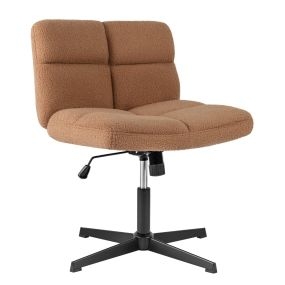 Silla giratoria de oficina en casa de peluche rizo, altura ajustable, base de metal, marrón claro