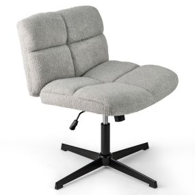 Silla giratoria de oficina en casa de peluche gris, altura ajustable, base de metal, elevador de gas