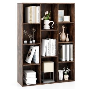 Librería de 11 Cubos de Libros de Piso Organizador de Almacenamiento de Cubos Vertical u Horizontal Estante de Exhibición de Madera Marrón