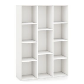 Librería de 11 Cubos Estantería Geométrica Moderna Vitrina Organizador de Libros para Salón Dormitorio Estudio 74 x 24 x 106 cm Blanco