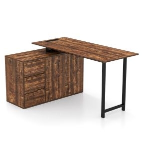 Escritorio en L con archivador y toma de corriente, reversible, 138 cm, 3 cajones, marrón