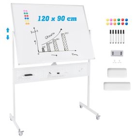 Pizarra móvil 120 x 90 cm de doble cara para borrado en seco con soporte y panel perforado blanco