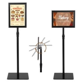 Soporte para carteles de gran resistencia, 2 paquetes, de pie, interior y exterior, base giratoria, negro